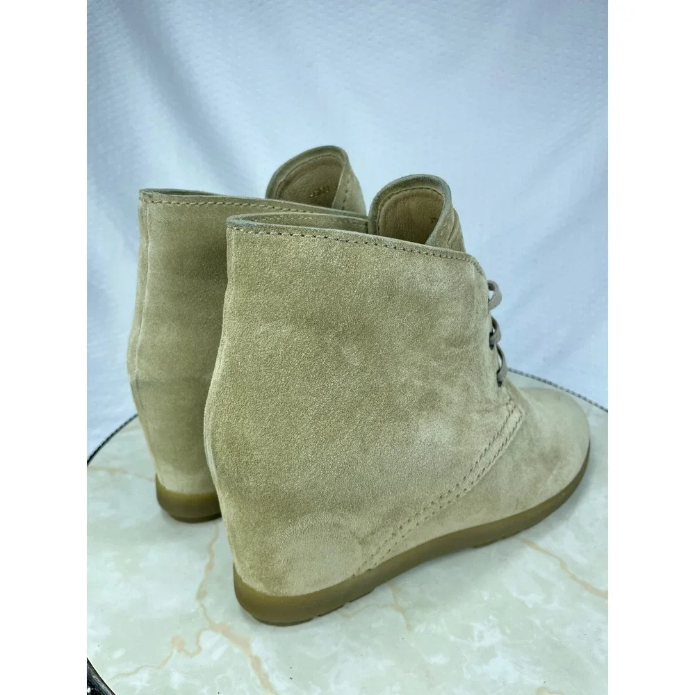 Prada Linea Rossa Suede Lace Up Wedge Booties Womens 9.5 Tan Luxury Chukka Boots